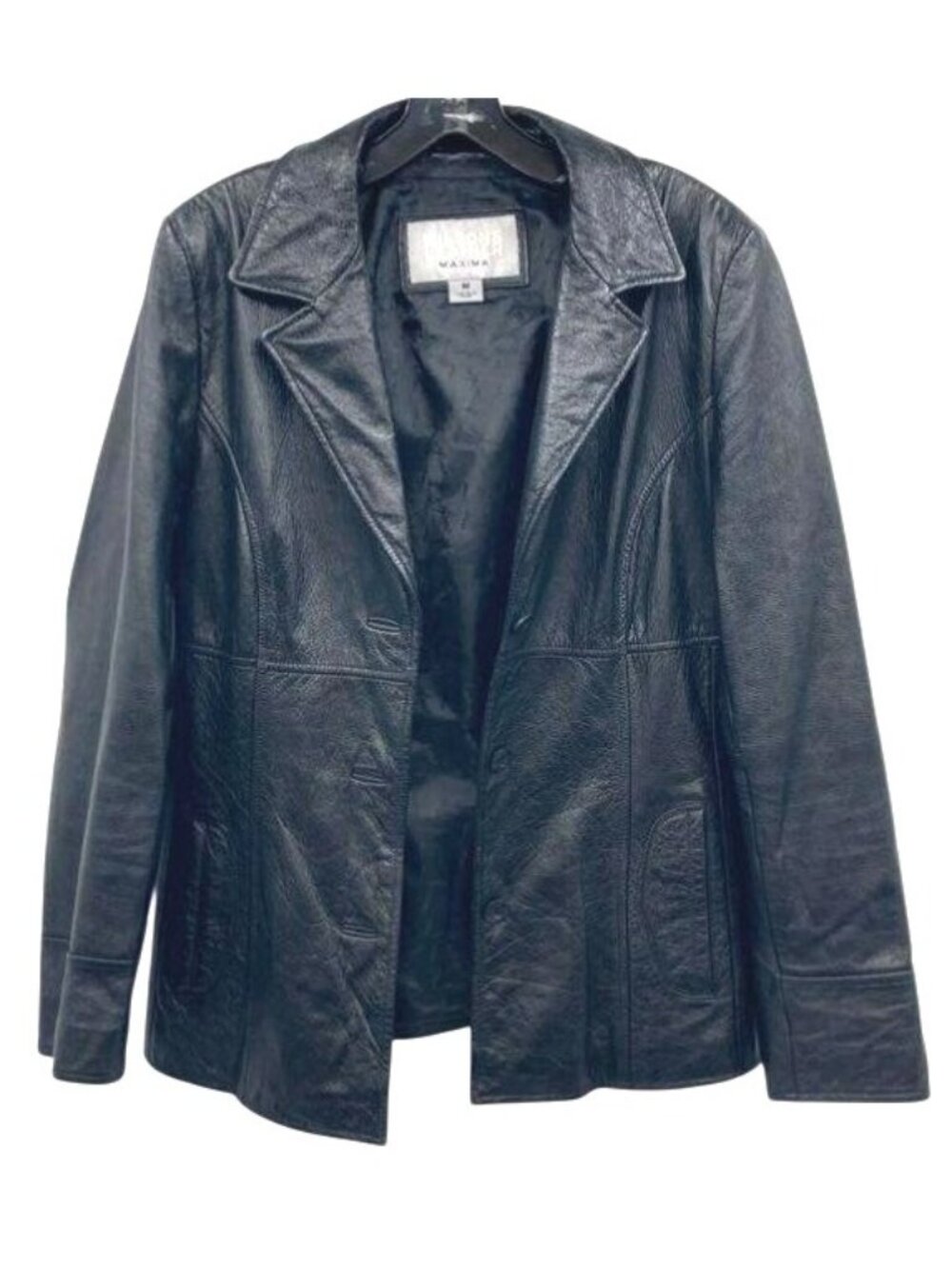 Wilsons Leather Women's Black Leather Three Button Blazer Jacket - M